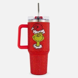 Red Rhinestone Grinch Tumbler with Straw